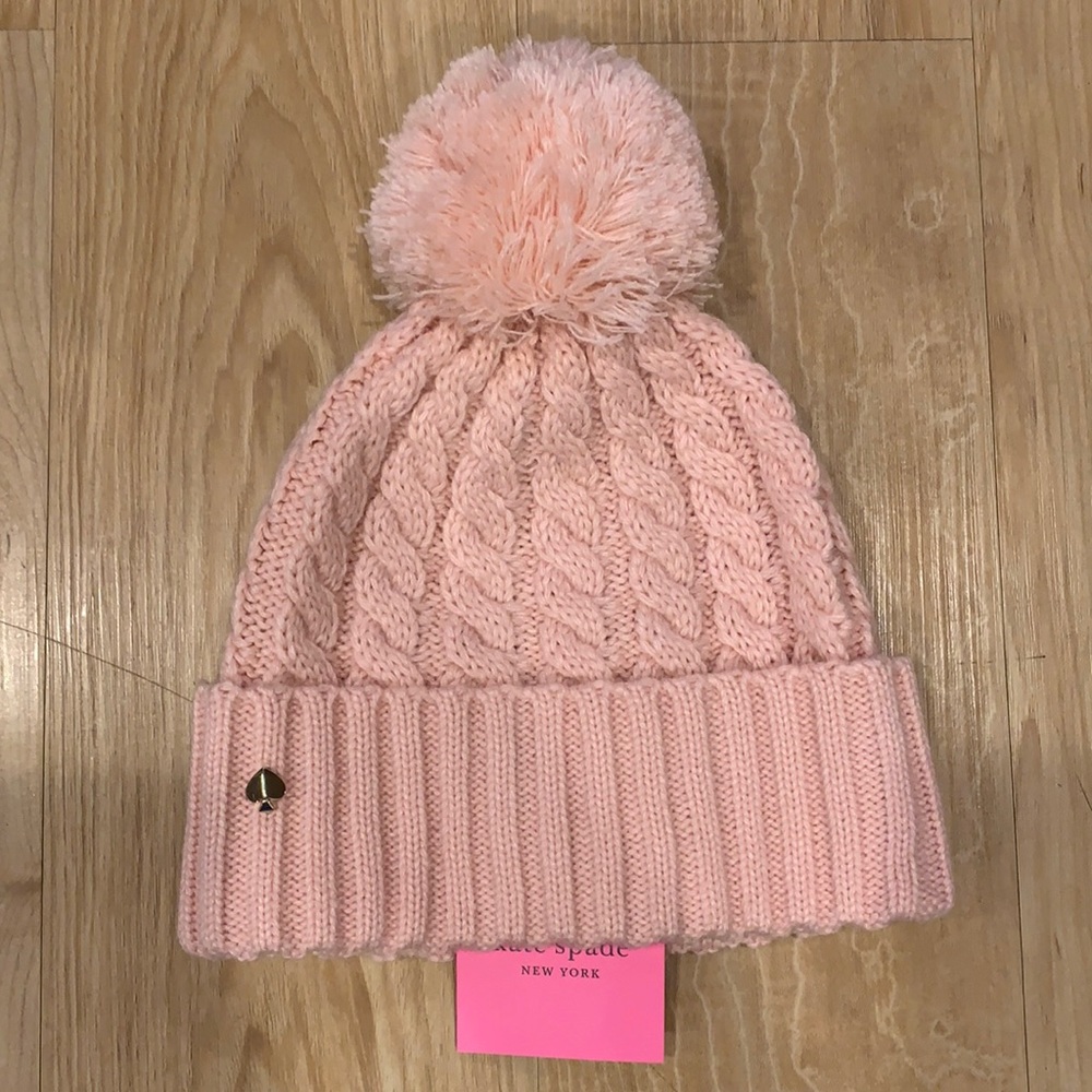 Kate Spade Pink Cable Pom Pom Beanie